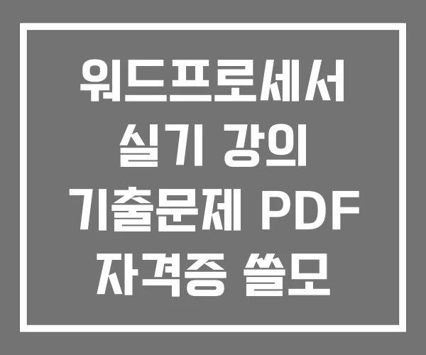 워드프로세서 실기 강의 기출문제 PDF 자격증 쓸모