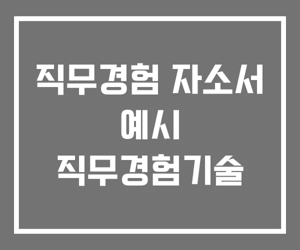 직무경험 자소서 예시 직무경험기술